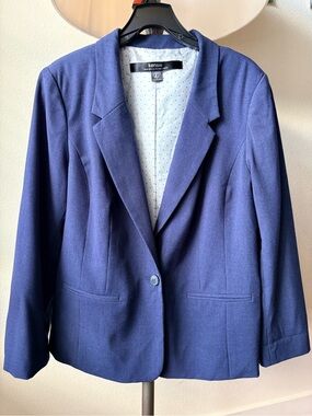 Kensie Blue Single Button Blazer Jacket with Polka Dot Lining Size L